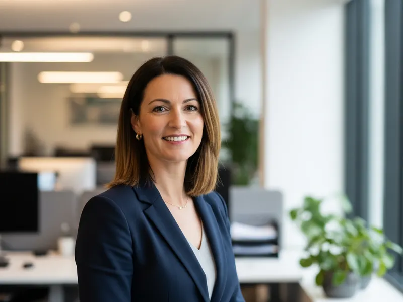 Friendly financial adviser smiling in a bright modern office